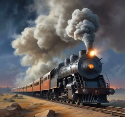 Fototapeta premium Illustration of classic train in smoke.