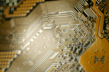 Computer motherboard. Details of a mainboard back