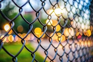 Fototapeta premium Focus photography of black chain link fence with bokeh background leading lines