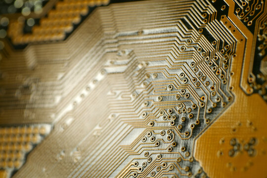 Computer motherboard. Details of a mainboard back