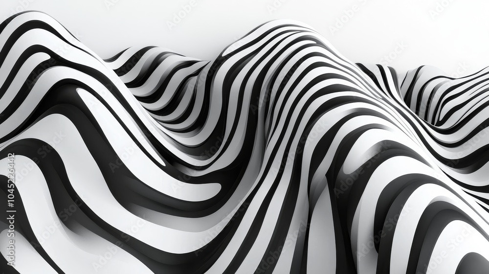 Poster abstract black and white wavy patterns create a mesmerizing visual effect, adding depth and intrigue