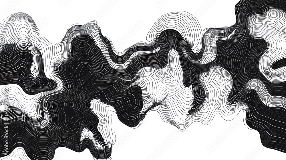 Poster abstract black and white wavy lines create a mesmerizing flow, showcasing fluid movement and artisti