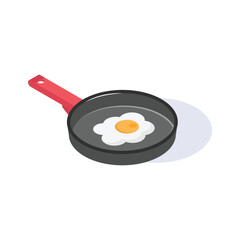 Fried Egg, frying pan isometric vector in modern style
