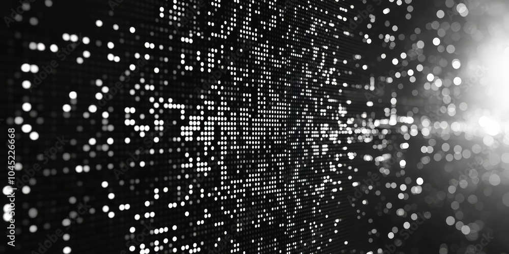 Poster luminous particles shimmering in cosmic digital backdrop for elegant and glamorous visuals long titl