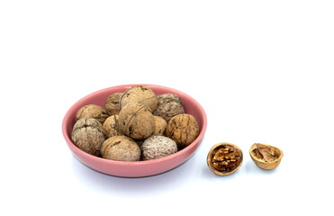 Brown-fleshed less oil content nuts of a walnut variety isolated on white