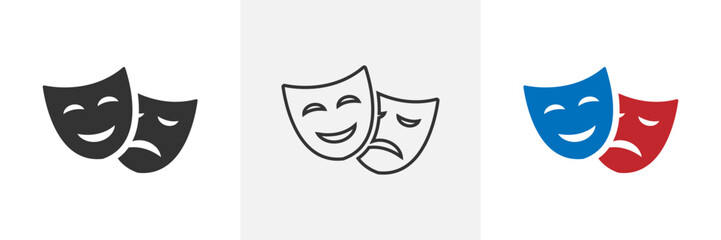 Masquerade vector icon on white background. Comic and tragic mask icon