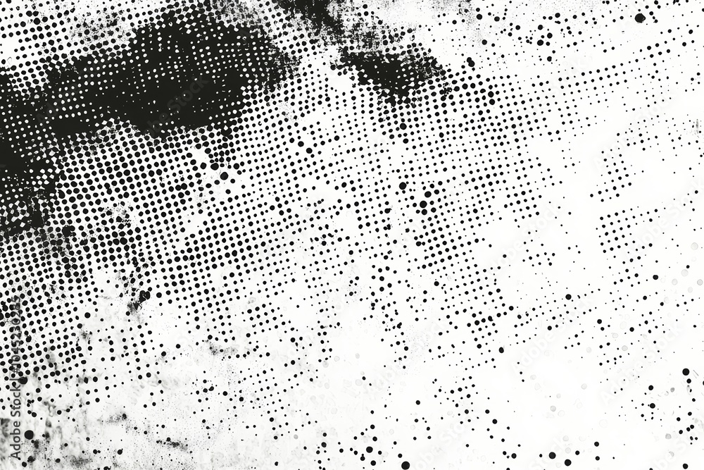 Poster monochrome abstract dot pattern with halftone texture and chaotic graphic design