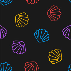 Seamless pattern with colorful seashells and black background