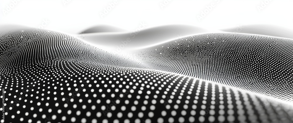 Poster undulating monochrome fractal landscape with flowing geometric patterns
