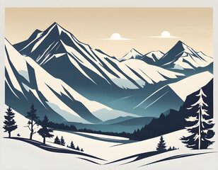 Beautiful vector landscape on the background of mountains background
