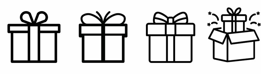 Gift box icon set with black and white ribbon