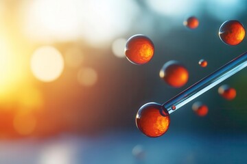 Pipette with droplets on a blurred background, showcasing scientific research.