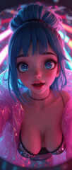 Obraz premium Sweet and sexy young girl cosplay anime Japanese style wearing a unique designer jacket