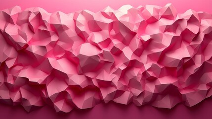 A vibrant pink abstract textured background featuring crumpled geometric shapes.