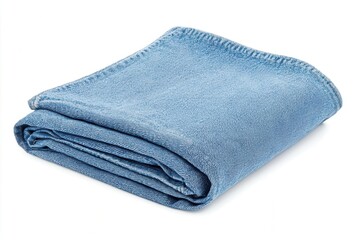 Soft blue blanket, folded neatly, isolated on a white background.