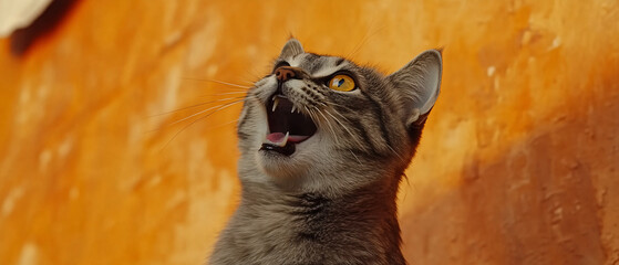 A Close Up of a Tabby Cat Yawning with a Wide Open Mouth