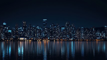 Fototapeta premium Nighttime City Skyline Reflection in Water