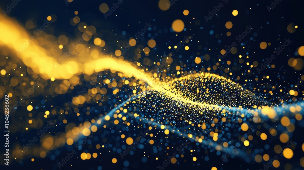 Aufkleber dynamic blend of gold particles in digital data