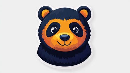 A cheerful cartoon panda head with black and orange features, set against a light background, exuding a friendly vibe.