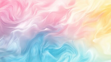 Fototapeta premium A pastel-colored abstract background with soft swirls of pink, blue, and yellow, creating a dreamy and lighthearted atmosphere ideal for creative projects