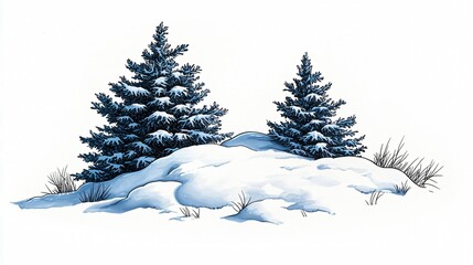 Naklejka premium Winter pine snow scene