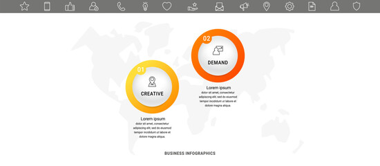 Circle vector infographic template with 2 steps and options for annual reports, presentations, advertising, chart. Modern business illustration.