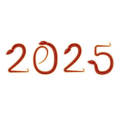 Chinese 2025 Red and Gold Contour New Year Numeric. Zodiac Asia Snake