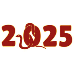 Chinese 2025 Red New Year Numeric. Zodiac Asia Snake with Gold Contour
