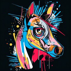 Abstract colorful unicorn portrait with a pop art style.