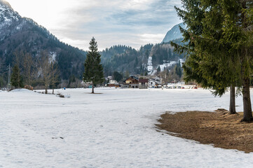 Fototapeta premium Gleris Valley. Winter in a wild valley in the Alps. Friulian Carnic Alps