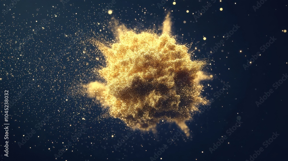 Poster dynamic explosion of golden particles in motion