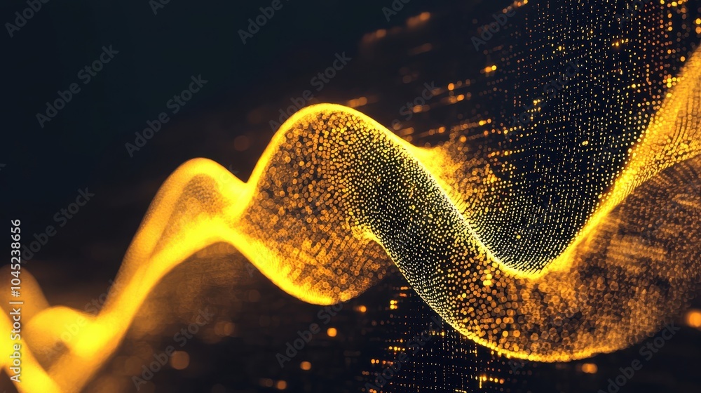 Poster dynamic golden wave with digital graph elements
