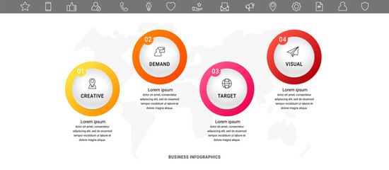 Circle vector infographic template with 4 steps and options for annual reports, presentations, advertising, chart. Modern business illustration.