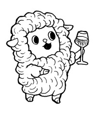 Sheep ram lamb with a glass of wine alcohol toast logo character tattoo print stamp