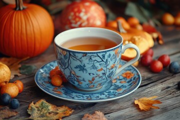 Enjoying a hot beverage during a cozy autumn day