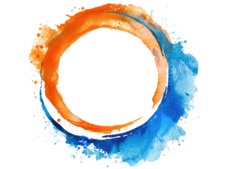 blue orange watercolor stain in ring shape isolated on white or transparent png