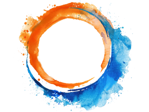 blue orange watercolor stain in ring shape isolated on white or transparent png