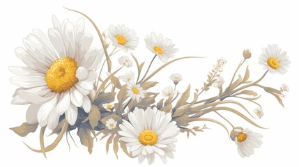 Fototapeta premium A beautiful arrangement of white daisies with yellow centers, creating a serene floral composition.