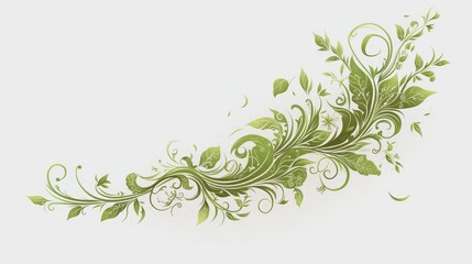 Intricate green floral design featuring swirling vines and leaves on a light background, creating a fresh and lively atmosphere.
