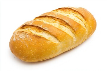Freshly baked bread loaf on a white isolated background.