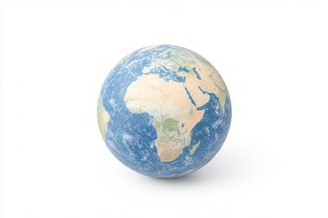 Globe model, detailed Earth representation, white isolate background.