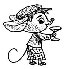 mouse rat with a glass of wine alcohol toast logo character tattoo print stamp