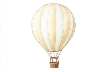 Naklejka premium Hot air balloon with white and yellow stripes, isolated on white background.