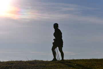 Silhouette of Hiker in Scenic Outdoor Landscape