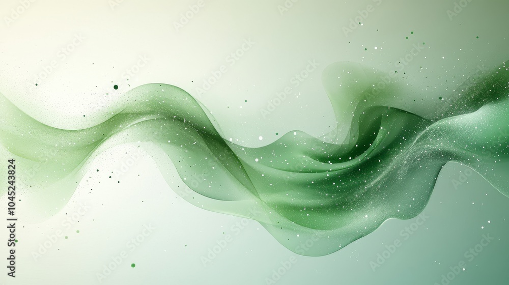 Poster An elegant flow of translucent green waves with sparkling accents, creating a serene and calming atmosphere.