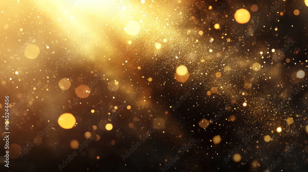 Poster a gold dust and sparkles background with particles softly floating in the air, creating a magical an
