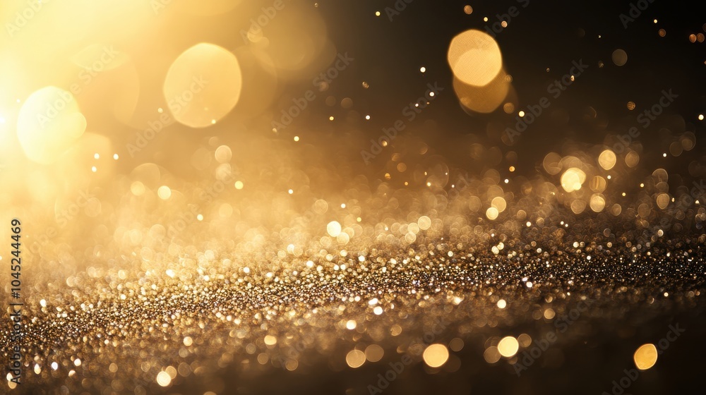 Poster a gold dust and sparkles background with particles softly floating in the air, creating a magical an