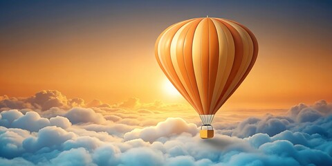 Obraz premium Forced perspective orange hot air balloon ascending above clouds in a paper cut style