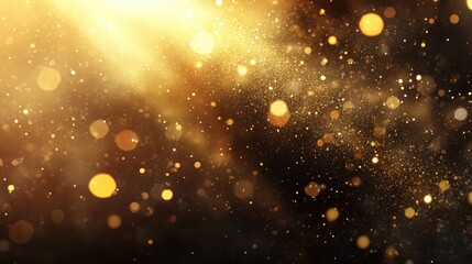 Obraz premium A gold dust and sparkles background with particles softly floating in the air, creating a magical and luxurious ambiance for celebrations or special events.