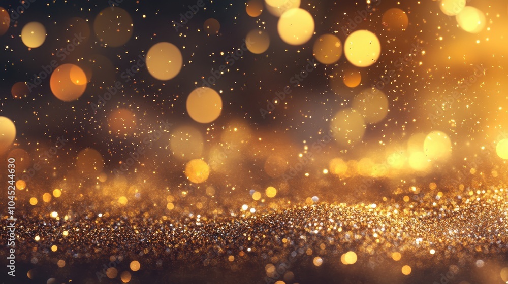 Poster a gold dust and sparkles background with particles softly floating in the air, creating a magical an